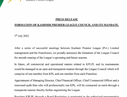 FORMATION OF KASHMIR PREMIER LEAGUE COUNCIL AND ITS MANDATE
