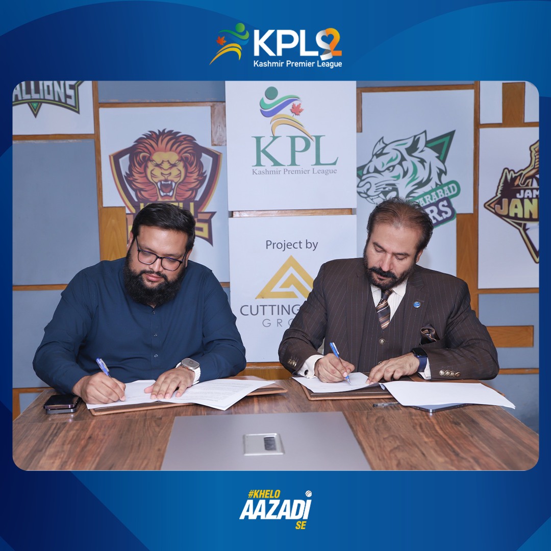 KPL MANAGEMENT AND AL-HAYAT GROUP SIGN SPONSORSHIP AGREEMENT FOR FEEDER LEAGUE Kashmir Premier League management met the ownership of Al-Hayat on Tuesday, in which they had a fruitful discussion on the matter of Kashmir Premier League feeder league and signed an agreement to work in harmony for the betterment of Kashmiri youngsters. The agreement was signed between CEO Kashmir Premier League Ch. Shahzad Akhtar and owner of Al-Hayat Group Mr. Jahanzeb Alam. The Sponsorship agreement was signed for the Kashmir Premier League Feeder league which will commence from 10th June till 18th June in Muzaffarabad and Mirpur. The trials of the league will be conducted in four stadiums of Azad Jammu & Kashmir including Mirpur, Bagh, Kotli and Muzaffarabad. Trials in Muzaffarabad Stadium will take place on 4th June, whereas Bagh trials will be conducted on 5th June. Similarly, Trials on 6th June will take place in Mirpur and Trials in Kotli will be conducted on 7th June. "We are grateful that KPL management gave Al-Hayat Group the opportunity for the second time in a row and we are jubilated that the trust which built in the second season of KPL has transcended into the third season as well" said the Al-Hayat Group owner. He further added, "Many players from Kashmir Premier League have made their mark on other leagues. Feeder league will work as a stepping stone to elevate the Kashmiri diaspora players and local talent into the Kashmir Premier League. This is a pipeline which will have long term benefits for Kashmiri players in the future". Management from both parties vowed to work at the grass roots level so that the Kashmiri players can hone their skills and develop themselves through the feeder league competition which will be a catalyst to revolutionize the Kashmir Premier League.